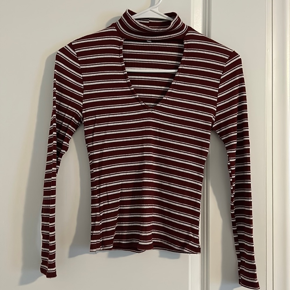 Striped high neck long sleeve
